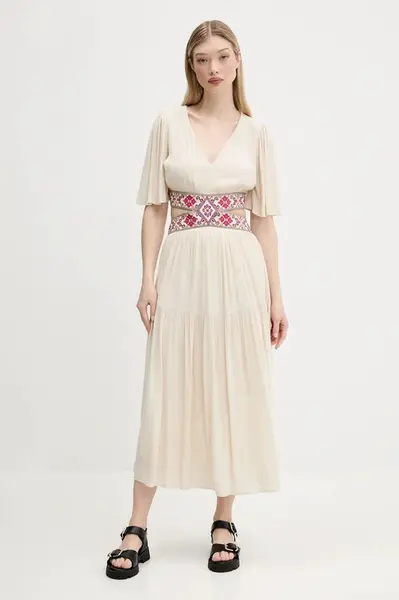 Šaty Desigual ELEMENT béžová barva, maxi, 25SWVW98