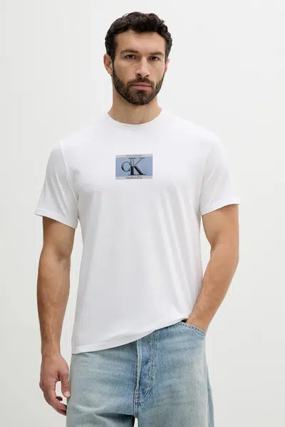 Bavlněné tričko Calvin Klein pánské, bílá barva, s potiskem, LV04RC854G