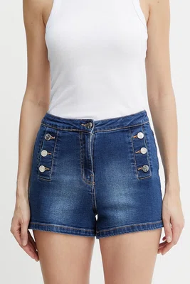 Džínové šortky Silvian Heach RENEWI dámské, tmavomodrá barva, high waist, GPP25138SH