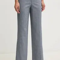 Kalhoty s příměsí lnu OUI modrá barva, high waist, 91740
