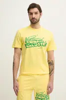 Bavlněné tričko Lacoste žlutá barva, s potiskem, TH0284