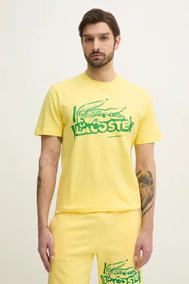 Bavlněné tričko Lacoste žlutá barva, s potiskem, TH0284