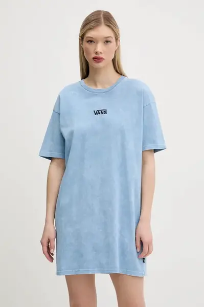 Bavlněné šaty Vans modrá barva, mini, oversize, VN00046QE2W1