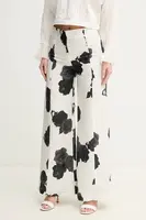 Lněné kalhoty Liviana Conti bílá barva, široké, high waist, L5SL60