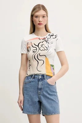 Tričko Desigual COLLECTION bílá barva, 25SWTKAC