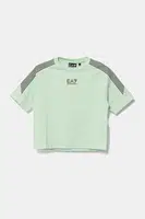 Dětské bavlněné tričko EA7 Emporio Armani zelená barva, s potiskem, 7B000048 AF12874