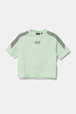 Dětské bavlněné tričko EA7 Emporio Armani zelená barva, s potiskem, 7B000048 AF12874