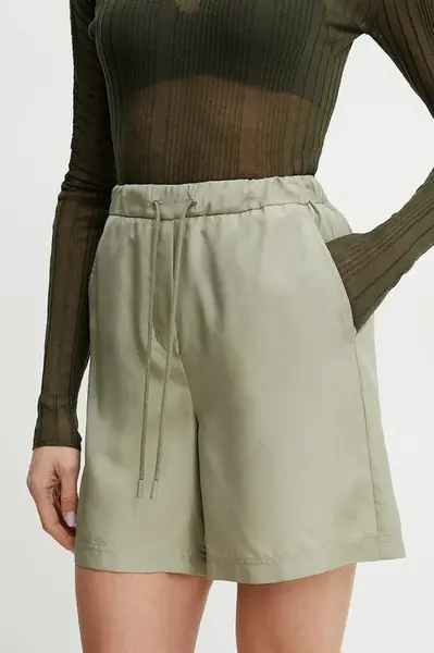 Hedvábné šortky Marella BORBONA dámské, zelená barva, hladké, high waist, 2513141025200