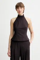 Halenka z vlněné směsi Remain dámská, hnědá barva, hladká, 502597578