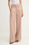 Kalhoty Sisley dámské, hnědá barva, široké, high waist, 4V7PLF06N