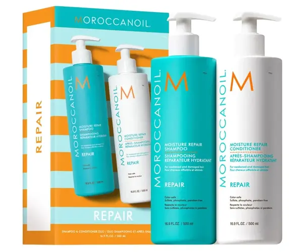 Dárková sada pro regeneraci poškozených vlasů Moroccanoil Repair Duo - 2 x 500 ml + dárek zdarma