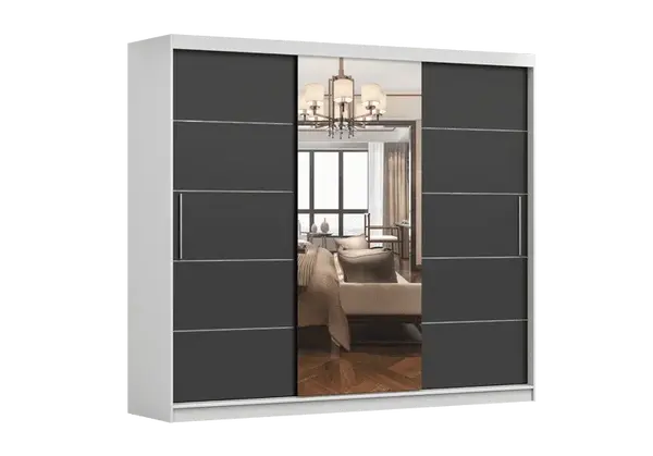 Šatní skříň Alba I - zrcadlo Barva korpusu: Bílá, Dveře: Černé