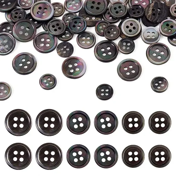 60Pcs 3 Styles Natural Black Lip Shell Buttons