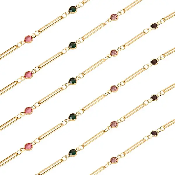 1 Bag Real 16K Gold Plated Brass Oval & Flat Round Glass Link Chains