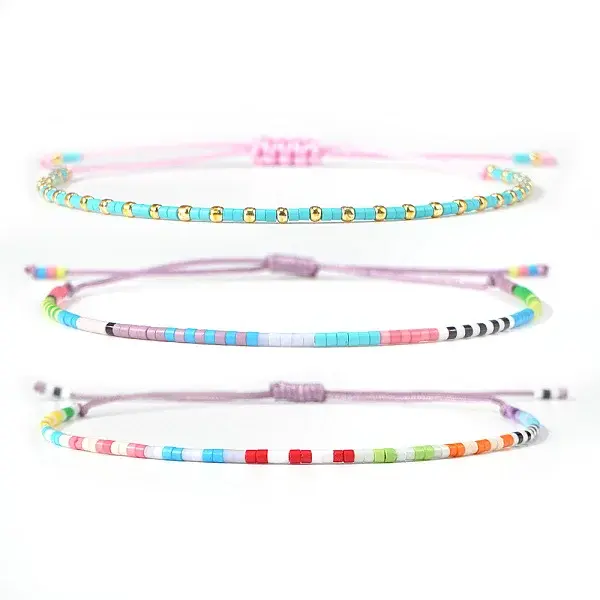 3Pcs Summer Glass Seed Bead Braided Bead Bracelets