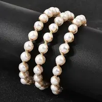 Brass Wire Wrapped Natural Pearl Open Cuff Bangles for Women