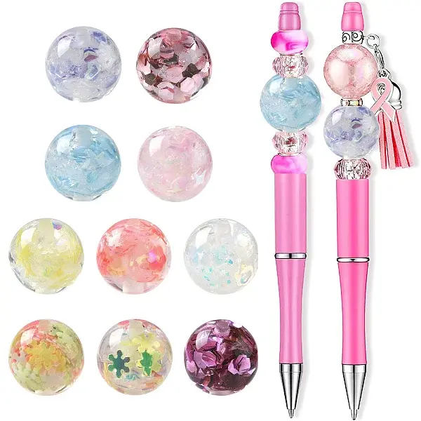 10Pcs 10 Colors Transparent Resin with Paillette Beads