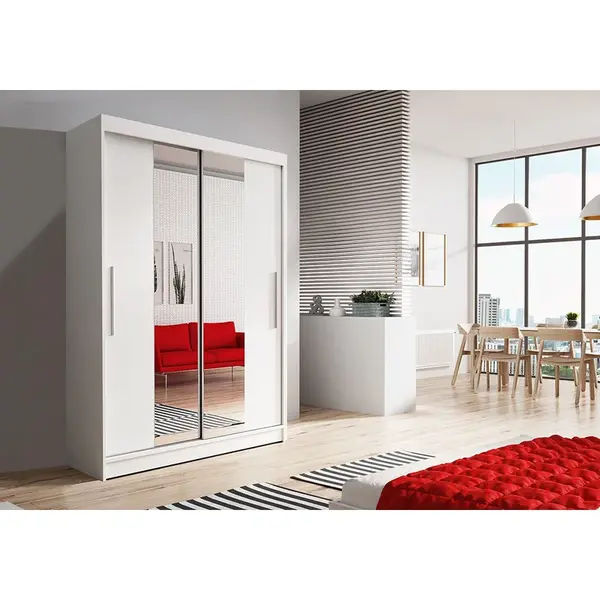 Šatní skříň  Neomi 01 Barva korpusu: Bílá Mat, Rozměry: 120 cm, Dveře: Bílá mat / zrcadlo