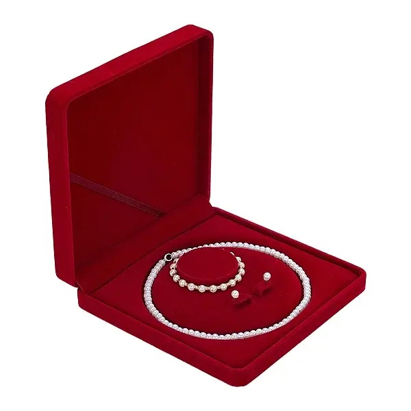 Square Velvet Jewelry Boxes for Pearl Necklace Set Storage