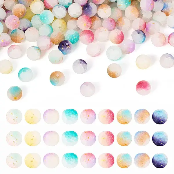 198Pcs 9 Colors Frosted Baking Painted Crackle Glass Beads with Glitter Powder