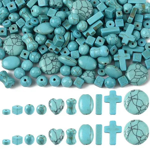 190Pcs 10 Styles Synthetic Turquoise Beads Dyed & Heated