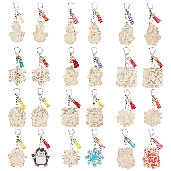 24Pcs 12 Styles Wood & Faux Suede Tassel Pendant Decorations