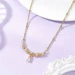 Brass Pave Clear Cubic Zirconia Angel Wings Pendant 304 Stainless Steel Satellite Chain Necklaces for Women