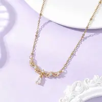 Brass Pave Clear Cubic Zirconia Angel Wings Pendant 304 Stainless Steel Satellite Chain Necklaces for Women