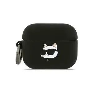 Silikonové pouzdro Karl Lagerfeld 3D Logo NFT Choupette Head pro AirPods 4, černá