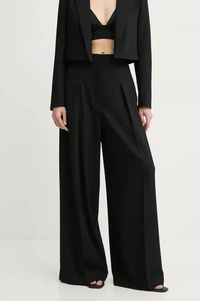 Vlněné kalhoty A.L.C. Ryder černá barva, široké, high waist, 2PANT01086