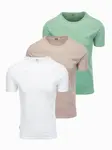 Ombre BASIC men's cotton shirt set with round neckline - gray-green/white/beige