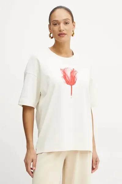 Bavlněné tričko BOSS béžová barva, 50532093