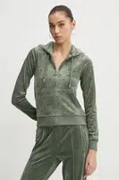 Velurová mikina Juicy Couture zelená barva, s kapucí, JCWAS125302