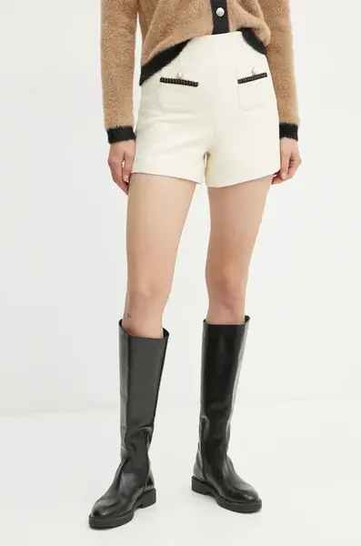 Kraťasy Morgan SHAKER dámské, béžová barva, hladké, high waist, SHAKER