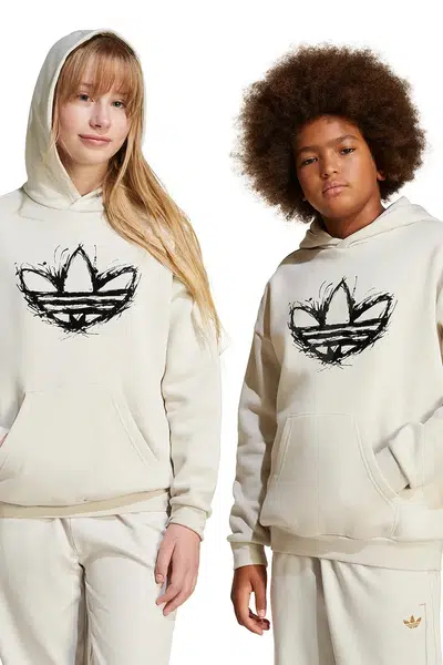 Dětská mikina adidas Originals béžová barva, s kapucí, s aplikací, JD0366