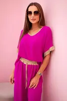 Kesi Włoski Viskózový komplet so zlatým lemovaním tmavo fialová