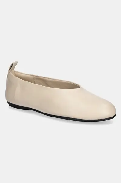 Kožené baleríny Calvin Klein Jeans BALLERINA LEATHER béžová barva, YW0YW01803
