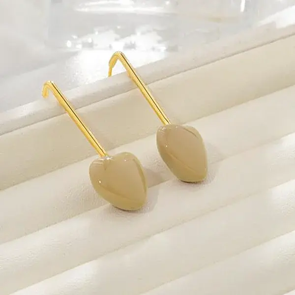 Brass Heart Dangle Stud Earrings