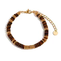 Retro Natural Tiger Eye & Stainless Steel Beaded Bracelets for Women