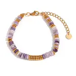Retro Natural Amethyst & Stainless Steel Beaded Bracelets for Women