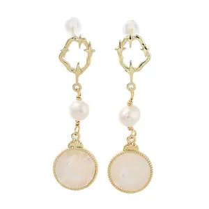 Natural Pearl Dangle Stud Earrings