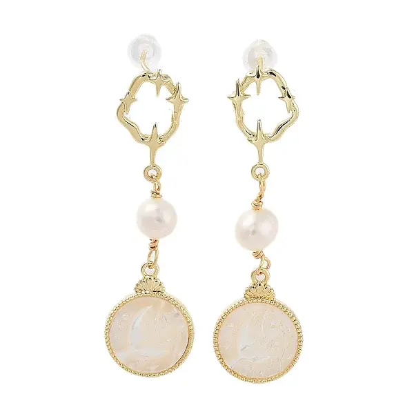 Natural Pearl Dangle Stud Earrings