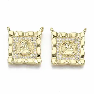 Brass Micro Pave Clear Cubic Zirconia Pendant Link