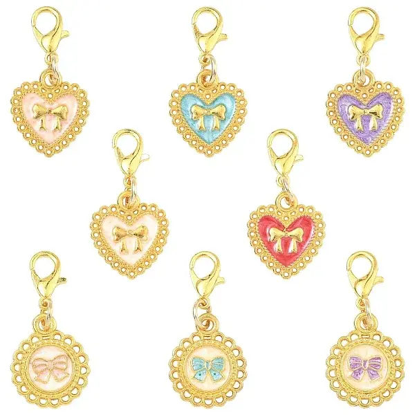 16Pcs 8 Style Alloy Enamel Pendant Decorations