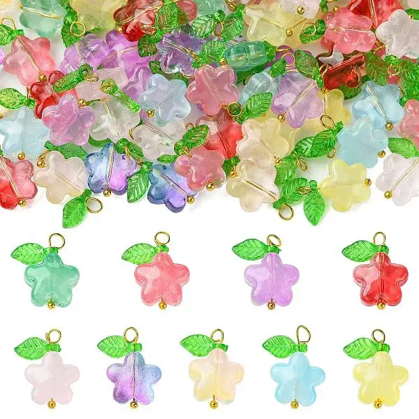 90Pcs 9 Colors Glass Pendants
