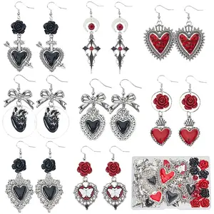 DIY Gothic Heart Brass & Alloy Enamel Dangle Earring Making Kits