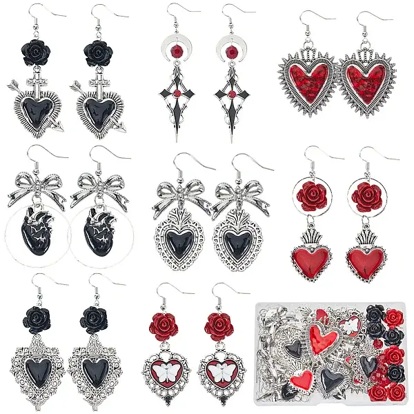 DIY Gothic Heart Brass & Alloy Enamel Dangle Earring Making Kits