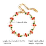304 Stainless Steel Enamel Red Cherry Link Chain Bracelets for Women