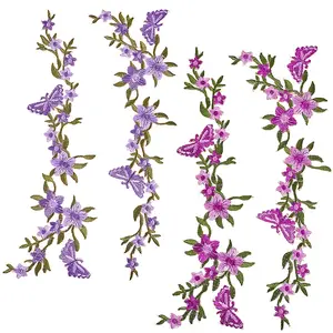 2 Pairs 2 Colors Flower Polyester Embroidery Cloth Sew on Appliques