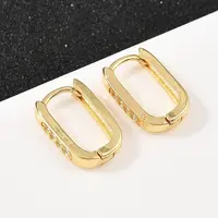 Rectangle Brass Cubic Zirconia Hoop Earrings